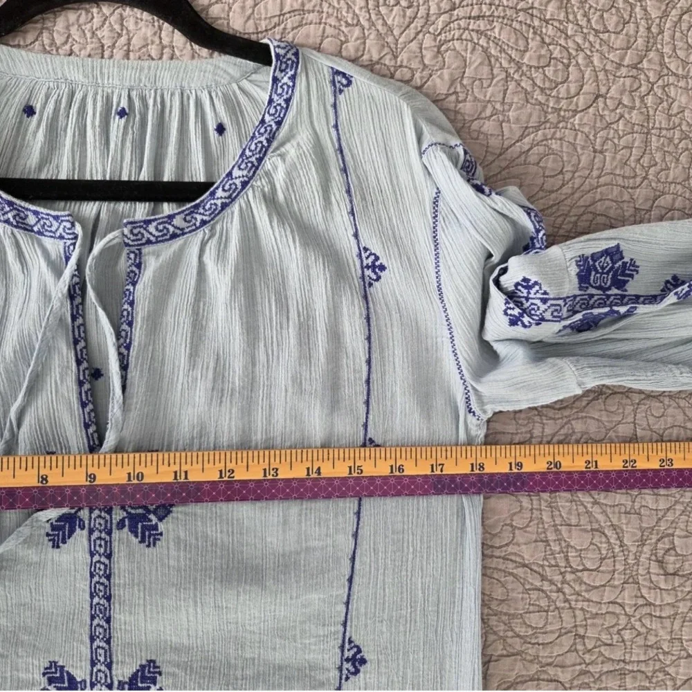 J crew gauze boho blue lightweight blouse - Picture 7 of 11